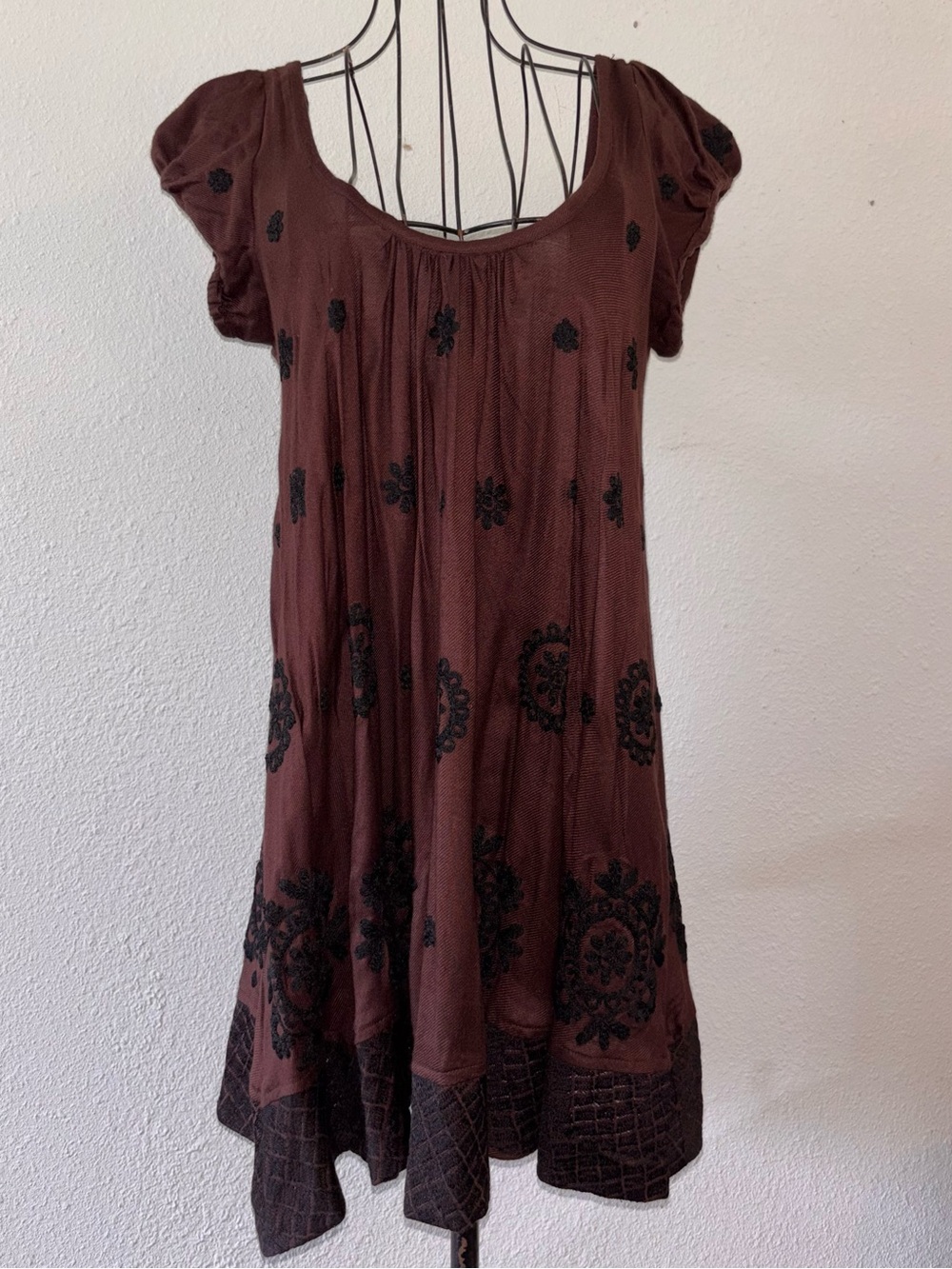 Antik Batik Douna Top / Mini Dress with Black Embroidery Size Large